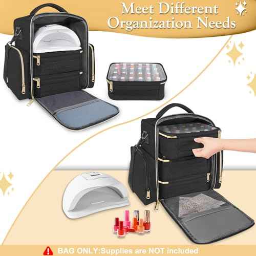 YOREPEK Nail Polish Organizer Holds Up to 72 Bottles (15ml-0.5 fl.oz) Nail Polish Carrying Case with 3 Removable Pouches and 4 Zippered Pockets for Manicure Tools, Supplies, Nail Lamp, Gift for Women