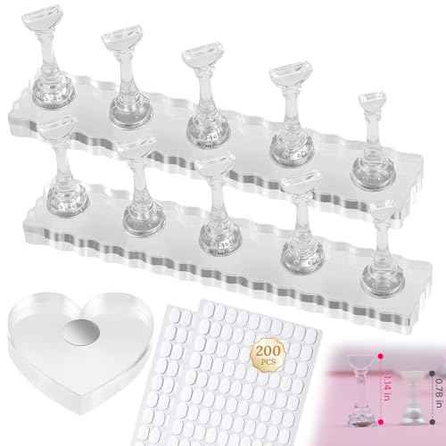 Nail Stand For Press Ons extra-high Nail Tip Holder For Painting Art Magnetic Acrylic Display, Heart Nail Stand, 200PCS Double Sided Tape For Fake nails,Nail Decorating Accessories Kit For Beginners Home, Salon
