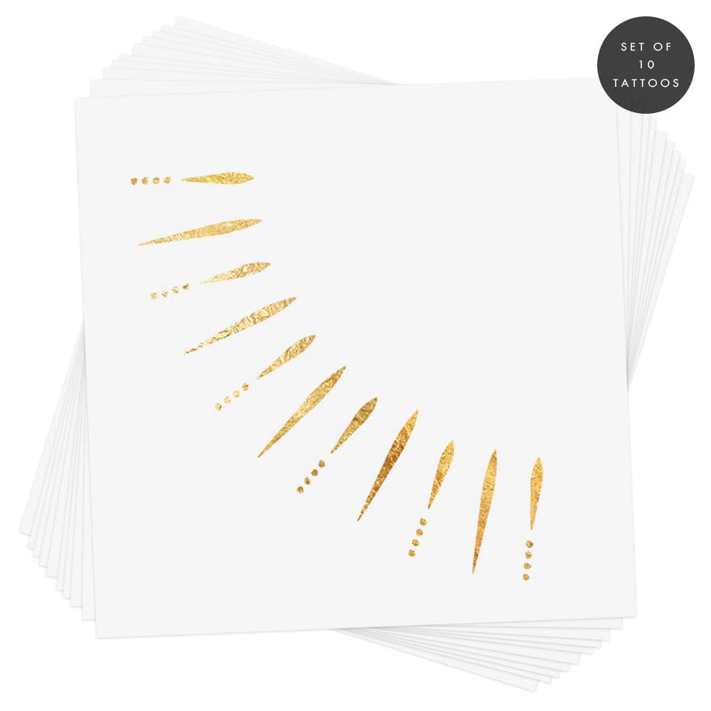Flash Tattoos SUN RAYS Gold Glitter Freckles Face Tats - 10 Premium Waterproof Metallic Ethereal Makeup Beauty Patches with Celestial Sunbeams - Festival Makeup, Concerts, Parties, Game Day, Pool