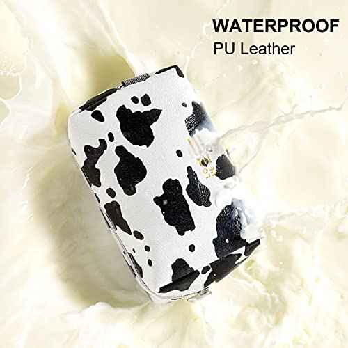 MIRASON Makeup Bag Travel Toiletry Bag for Women, Cute Make Up Bag Set of 3 for Purse Pouch Zipper Makeup Organizer Bag PU Leather Washable Waterproof Cosmetic Bag (Cow Print)