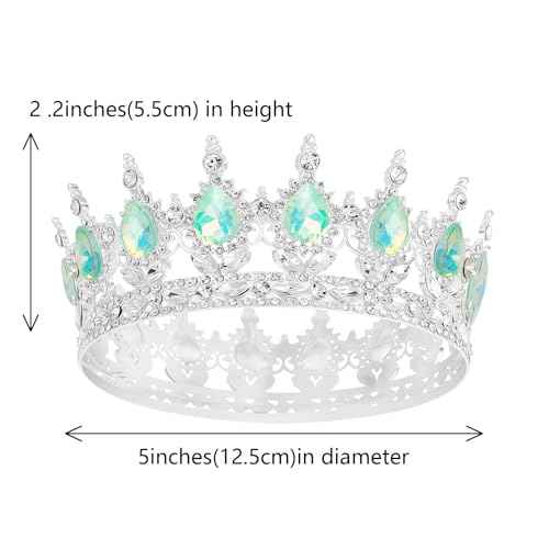 Queen Crown Rhinestone Wedding Crowns and Tiaras for Women Costume Party Hair Accessories Princess Birthday Crown Crystal Bridal Crown (Silver Fantasy Light Green)