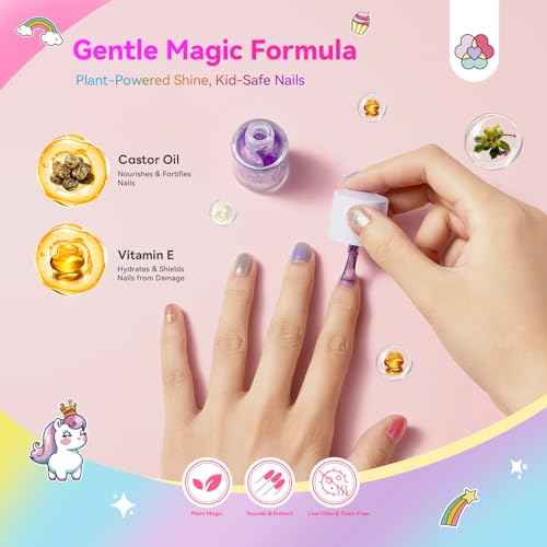 SAVILAND Glamkids Kids Nail Polish Set: Plant-Based 12 Colors Toddler Nail Polish Toxic-Free Peel-Off Kids Fingernail Polish with Nail Art Stickers Decals for Christmas Birthday Gifts Girls Ages 5-12