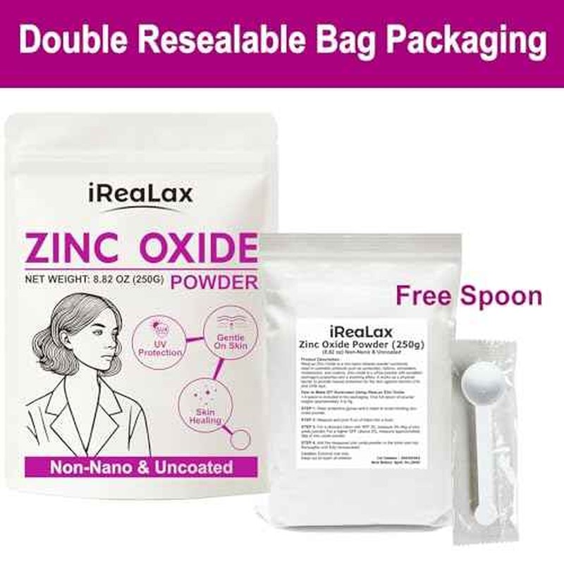 Zinc Oxide Powder | 250g(8.82oz) Non Nano Uncoated Zinc Oxide Powder for Skin Protection, Skin Healing, Cosmetics Grade for DIY Sunscreen | lotions | Creams | serums | Deodorant