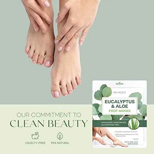 Eucalyptus & Aloe Foot Masks - Moisturizes Tired, Dry & Cracked Feet, Exfoliating & Hydrating - Dermatologist Tested Korean Skincare - Clean Beauty, Cruelty-Free - 3 Pairs