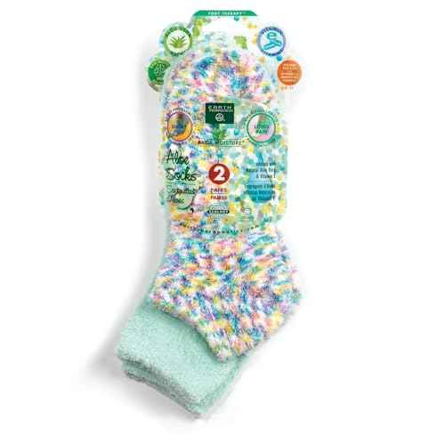 Earth Therapeutics Aloe Vera Socks ? Infused w/Aloe Vera & Vitamin E ? Helps Dry Feet, Calluses, Dead Skin ? Use w/Lotion ? Green/Confetti ? 2 Pairs