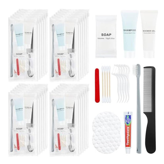 Hygiene Kits and Bulk Convenience Kits Feature Double-Sealed Individual Packaging. Personal Hygiene Kits are Suitable for Hotels, Camping, Home Use, and Travel (25-Pack)