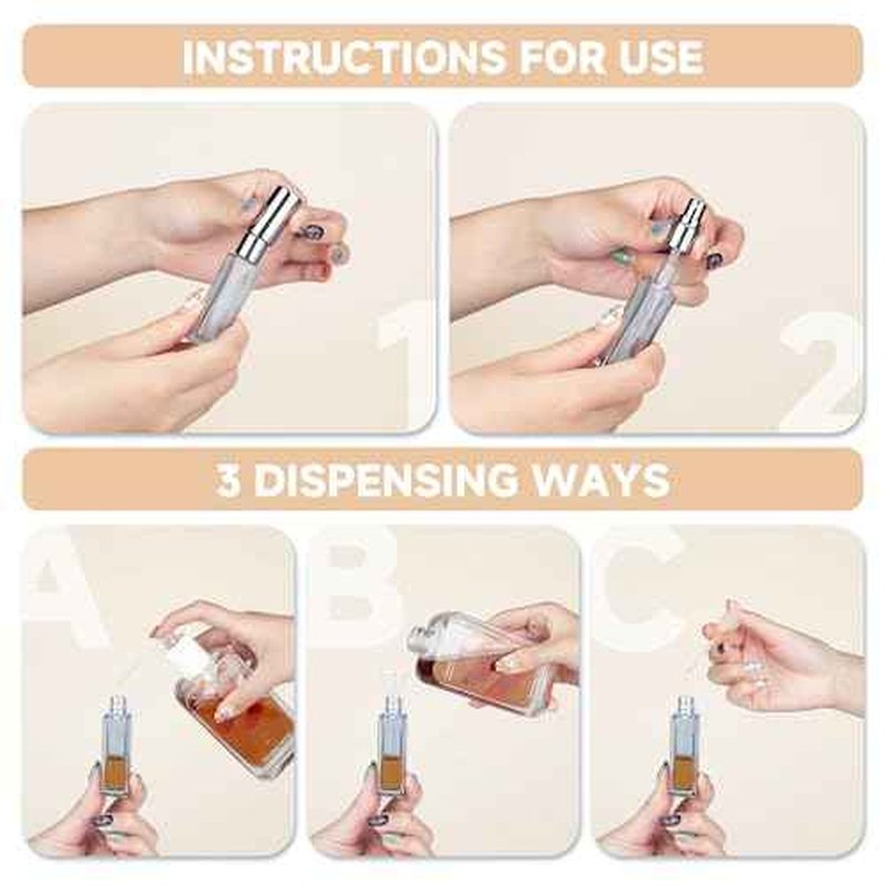 Perfume Refill Bottle, Mini Leak-proof Portable Perfume Travel Refillable Dispenser, 3pcs 10ml Empty Atomizer Sprayer, Pocket Glass Bottle with Funnel and Pipette for Cologne (Light Gray)