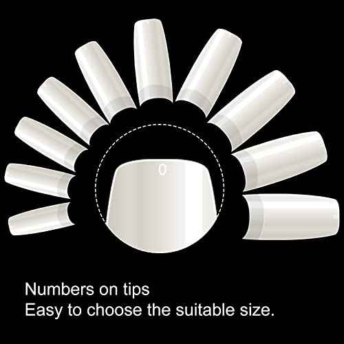 krofaue 500PCS Half Cover False Nails Tips - Acrylic Nail Tips 10 Sizes Lady French Style Acrylic Artificial Tip Manicure with Box for Nail Tips Art Salons and Home DIY