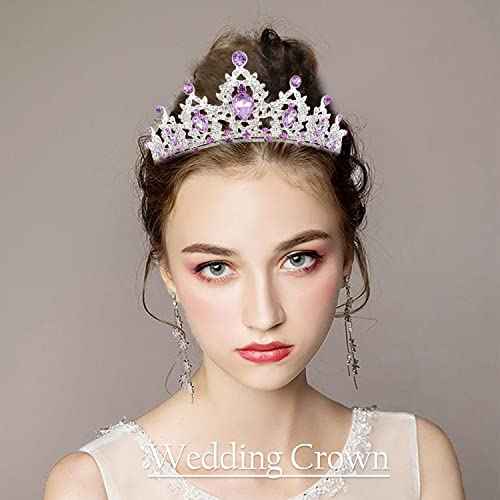 SuPoo Tiaras and Crowns for Women Purple Crown Silver Crystal Birthday Crown Wedding Tiaras Purple Gems Rhinestone Headband Hair Accessories Princess Decoration for Halloween Party Prom Gifts
