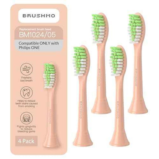 Brushmo Replacement Toothbrush Heads, Compatible with Philips One for Sonicare Electric Toothbrush Handles HY1022, 4 Standard Heads with Tongue Cleaner, Soft DuPontBristles, BM124m, Shimmer