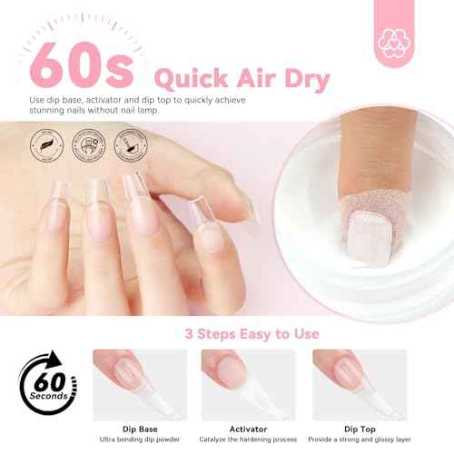SAVILAND Clear Dip Powder Nail Kit Starter: 60g 2.1oz Dip Powder for Nails with Dipping Powder Liquid Set Dip Base Activator and Top Coat Professional Dip Nail Kit Repair for French Manicure Nail Art