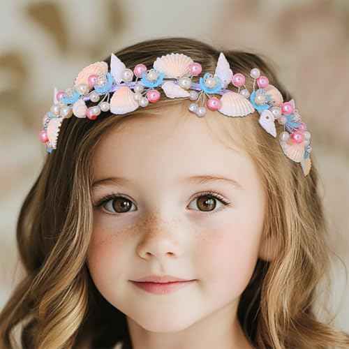 Campsis Mermaid Girls Headpiece Pearl Seashell Headband Beach Wedding Hair Accessories for Women and Girls