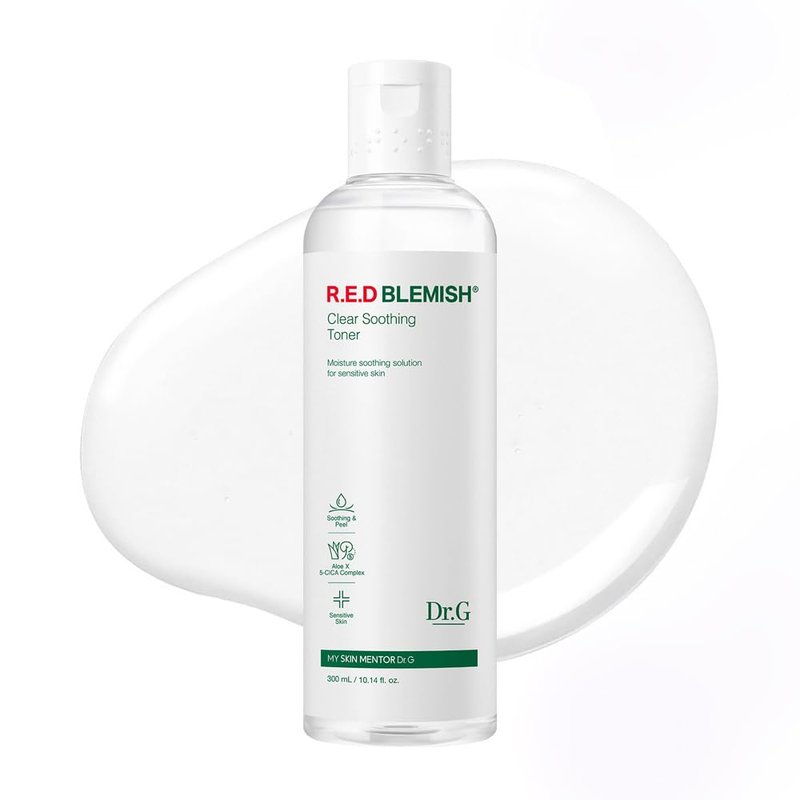 Dr. G R.E.D. Blemish Clear Soothing Toner - Korean Soothing Toner for Glowing Skin - Soothes Irritation Clear Skin - Mild Exfoliant - with AHA, BHA & Centella Asiatica - 10.14 fl oz