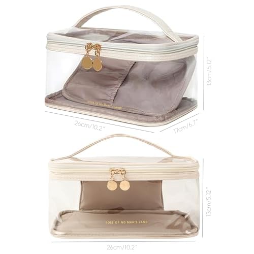 Large Clear Makeup Bag Big Cosmetic Bags Waterproof Toiletry Orangizer with Handle Transparent Toiletries Case Travel Pouch for Women Girls Daily Beauty Purse Essentials Skincare Bag Off White