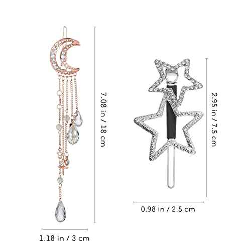 Beaupretty 4Pcs Moon Star hair clips Rhinestone Barrettes with Beads Tassel Hair charms Jewelry for Women Girl Silver Golden