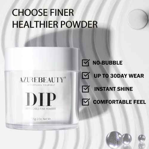AZUREBEAUTY Dip Powder Clear Color 2Oz/56g, Basic Transparent Acrylic Dipping Powder Crystal French Nail Art Starter Manicure Salon DIY at Home, Odor-Free, Long-Lasting, No Nail Lamp Needed