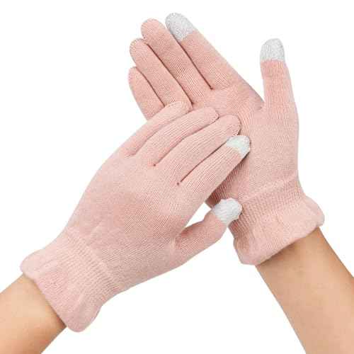 Donfri 2 Pairs Cotton Moisturizing Gloves Overnight Touchscreen Fingers for SPA Dry Hands Hand Care Day and Night Moisturizing (Medium-Pink)