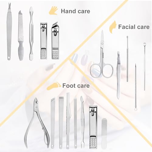 Yougai Nail Clippers set for Men and Womens Gift Manicure Set 18 Pieces Stainless Steel Manicure Kit,Nail Care Tools with Luxurious Travel Case