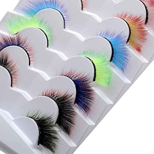Outopen 7 Pairs Angel Colored Lashes Fluffy Wispy Winged False Eyelashes Halloween Cosplay Makeup Colorful Eye Lashes Like Extensions
