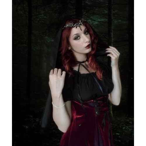 MOSTORY Handmade Black Woodland Crown Leaf Dark Elf Headpiece Floral Forest Tiara Fairy Moon Headband for Women Girls Halloween Renaissance Queen Cosplay Phop Shoot