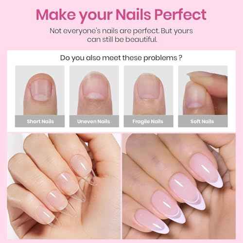 Beetles Medium Almond Nail Tips 576pcs 12 Sizes, Pre-Etched Soft Gel Nail Tips Half Matte Full Cover False Nail Tips Clear Acrylic Nails Glue on Nails DIY Nail Extension Gift for Women