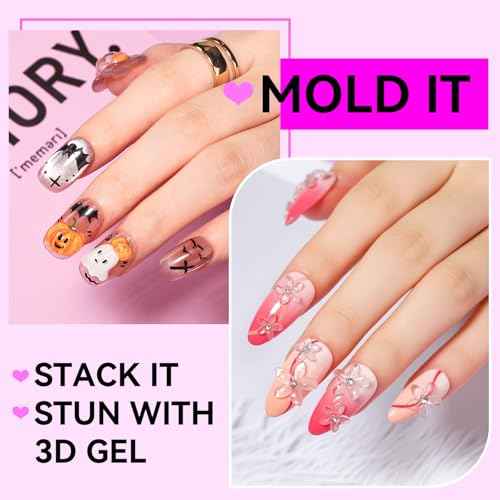 Makartt 3D Gel Nail Art: Clear Solid Builder Nail Gel 4 in 1 Non-sticky for Extension UV Glue for Acrylic Nails Rhinestones 3D sculpting Hard Gels UV/LED Lamp Required 15ml