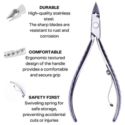Mundial Nail Care 3 Piece Set - Professional Stainless Steel Cuticle Nippers with Double Nail Spatula and Pusher, Manicure, and Pedicure Trimmer Kit