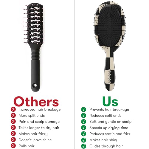 FRAMAR Checkered Print Hair Brush Detangler ? Wet Hair Brushes For Women, Womens Hair Brush, Black and White Checkered Hair Accessories, Hairbrush For Women, Cepillos Para Cabello ? Detangle Brush