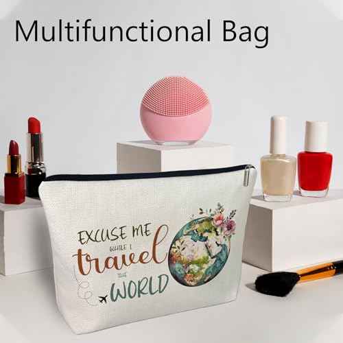 Travel Cosmetic Bags for Women Travel World Makeup Bag Gifts for International Travelers Women Gifts for Birthday Christmas Gifts for Female Friend Daughter