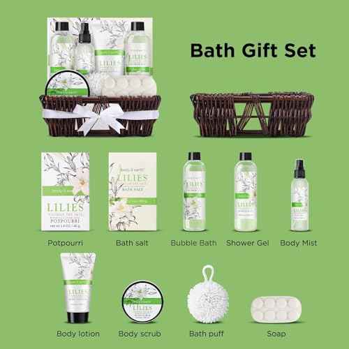 Spa Gift Baskets For Women Body & Earth 10pcs Spa Gifts For Women, Lily Gift Baskets Bath and Body Works Gift Set For Women with Bubble Bath, Body Lotion, Christmas Gift Baskets for Women Bath Set
