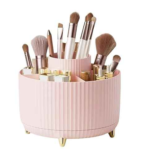360 Degree Rotating Desktop Organizer, Makeup Brushes, Pencils, Desktop Stationery Storage Rotating Rack, Premium Plastic Organizer For Office, School And Home (5 Slots, Pink)