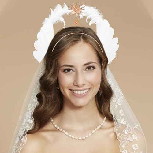 Lurrose Wedding Tiara Angel Wings Headband Christmas Hair Band Elegant Costume Headdress Halloween Party Props for Girls Women Goddess