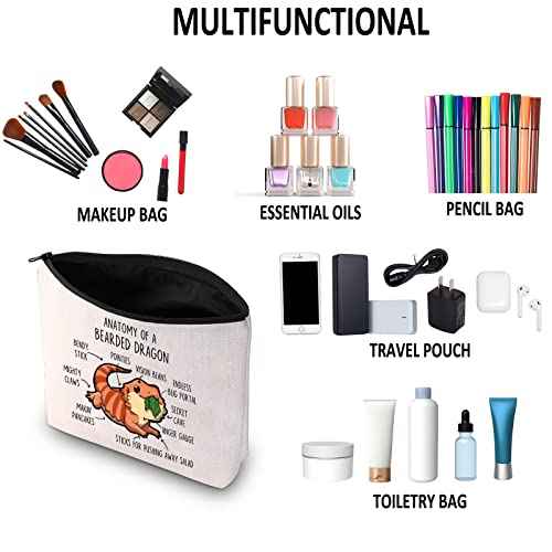 G2TUP Bearded Dragon Lover Gift Anatomy Of A Bearded Dragon Makeup Bag Bearded Dragon Mom Cosmetic Bag Bearded Dragon owner Gift Zipper Travel Bag (Anatomy Of A Bearded Dragon White Bag)
