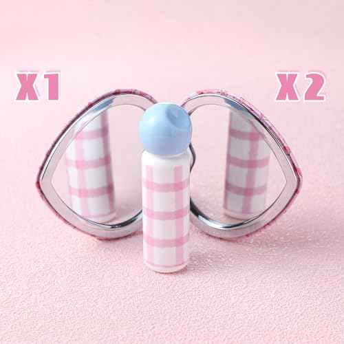 Chunful 6 Pcs Coquette Pink Bow Party Favors for Girls Heart Shaped Compact Mirror Bulk 1x/2x Magnifying Portable Makeup Double Sided Travel Mirror Preppy Back to School Gifts