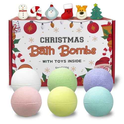 6 Pack Christmas Bubble Bath Bombs with Christmas Squishy Toys Inside for Kids Girls Boys Women Christmas Stocking Stuffers Gifts