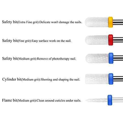 10Pcs Ceramic Nail Drill Bits£¬3/32 Nail Drill Bits Set for Acrylic Gel Nails Professional Rotary Burrs Electric Manicure Pedicure Nail File Cuticle Remover Crystal Nail Extension