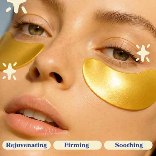 LE GUSHE Gold Under Eye Patches for Puffy Eyes and Dark Circles (30 Pairs) - Hydrating Collagen Under Eye Masks with Snail Mucin - Soothing Puffy Eyes Treatment for Women & Men - Bridesmaid Gifts
