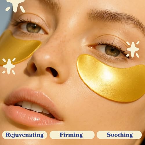 LE GUSHE Gold Under Eye Patches for Puffy Eyes and Dark Circles (20 Pairs) - Hydrating Collagen Under Eye Masks with Snail Mucin - Soothing Puffy Eyes Treatment for Women & Men - Bridesmaid Gifts