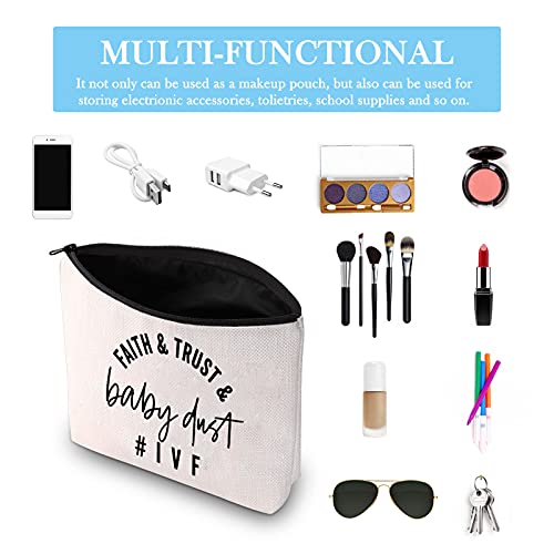 GJTIM IVF Warrior Makeup Bag Faith Trust and Baby Dust IVF IUI Transfer Day Gift Inspirational Infertility Gift (Faith Trust Baby Dust Bag)
