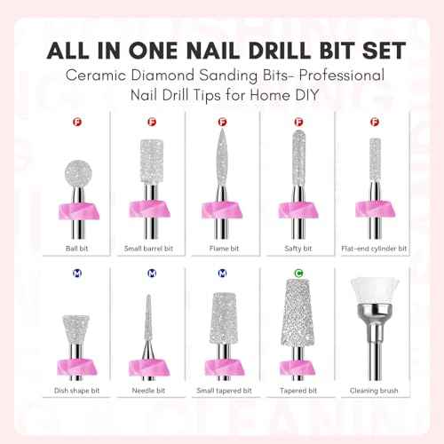 Makartt Nail Drill Bits:10Pcs Dimond Sanding Bit Sets for Nail Drill E-File,Upgraded Cuticle Cleaner Nail Bit Kit Tool Bits for Acrylic Nail Art Tools Nails Manicure Nail Prep,Nail Salon Home DIY Use