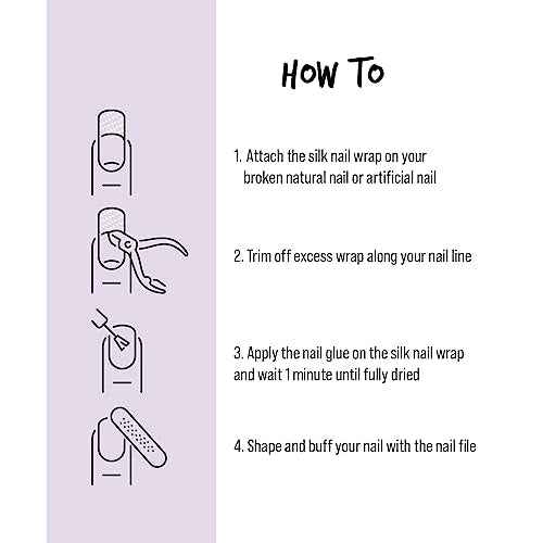 Kiss New York Nail Repair Kit for Damage, Broken, Cracked and Weak Nails - Biotin Infused Glue, File, and 2 Wraps - Made in Korea