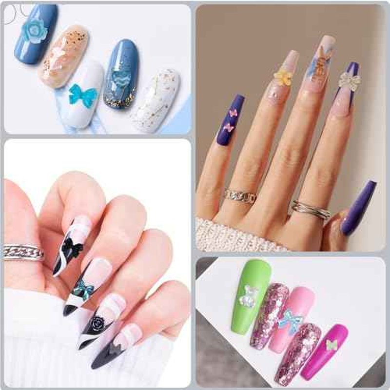300 Pieces 3D Mix Assorted Resin Nail Charms Hollow Pearl Heart Nail Art Charms Gems Gummy Bear Star Heart Flowers Acrylic Beads