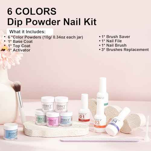 Glow in Dark Dip Powder Nail Set, 6 Colors 12 Pcs Dipping Powder Kit With Base & Top Coat/Activator/Brush Saver,Nail Art Dip Manicure Kits Odor-Free&Long-Lasting, No Needed Nail Lamp Curing