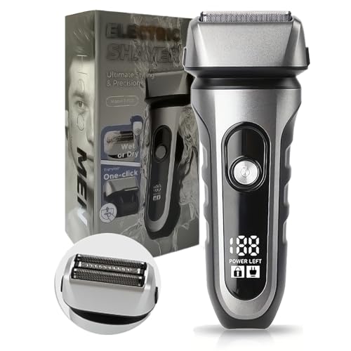 Electric Razor for Men, 2 Floating Blade LED Display Foil Face Shaver, Waterproof Wet & Dry Electric Razor for Smooth Skin with 60min Battery Runtime, USB-C Fast Rechargeable