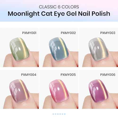 MIZHSE Cat Eye Gel Nail Polish Set, 6 Colors Dawn Ceramic Magnetic Gel Polish with Magnet Stick, Trendy Salon French Nail Polish Kit DIY at Home Gift Set for Women