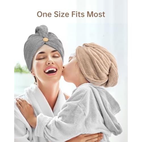 YFONG 3 Pack Hair Drying Towels, Hair Towel with Button, Super Absorbent Microfiber Hair Towel for Curly Hair, Fast Drying Hair Wraps for Women Girls, Microfiber Towel for Hair