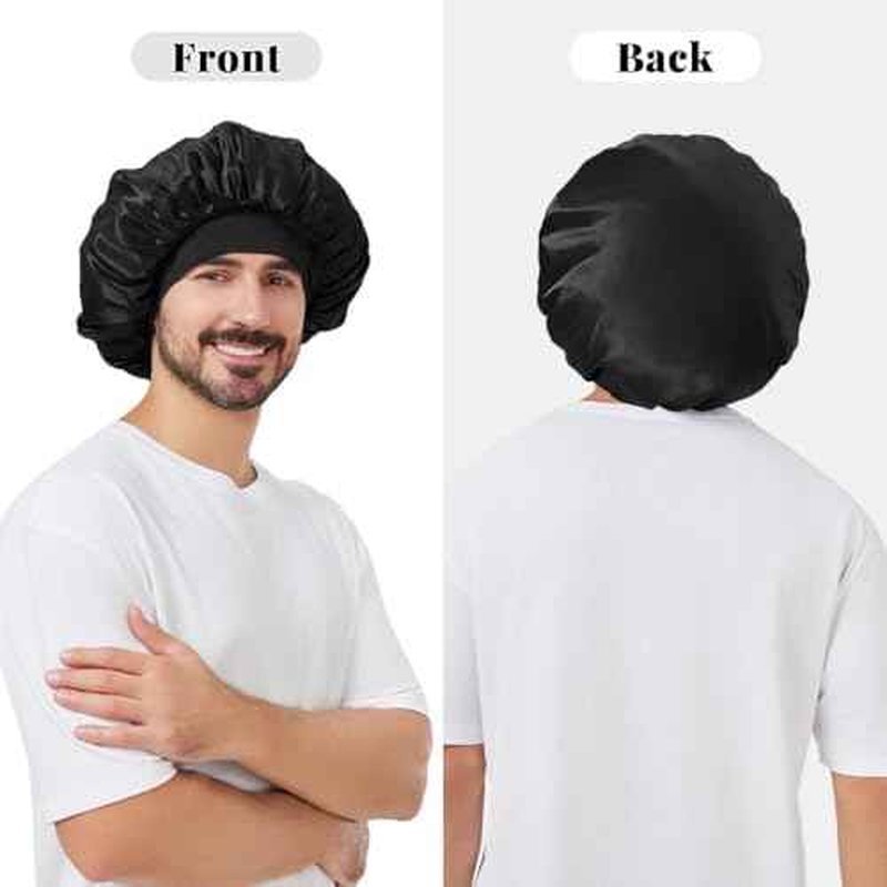 Satin Bonnet for Men, Silk Bonnet for Sleeping with Wide Band, Soft Hair Bonnets for Natural Curly Hair Braids