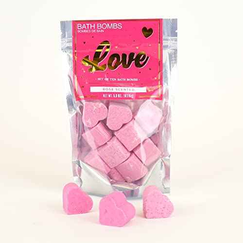 Gift Republic - 10 Love Bath Bombs | Rose Bath Mini Hearts for The Bath | Bubble Pearls in Rose Fragrance | Bubble Bathtub Bombs | Gift for Christmas, Birthday, Valentine's Day