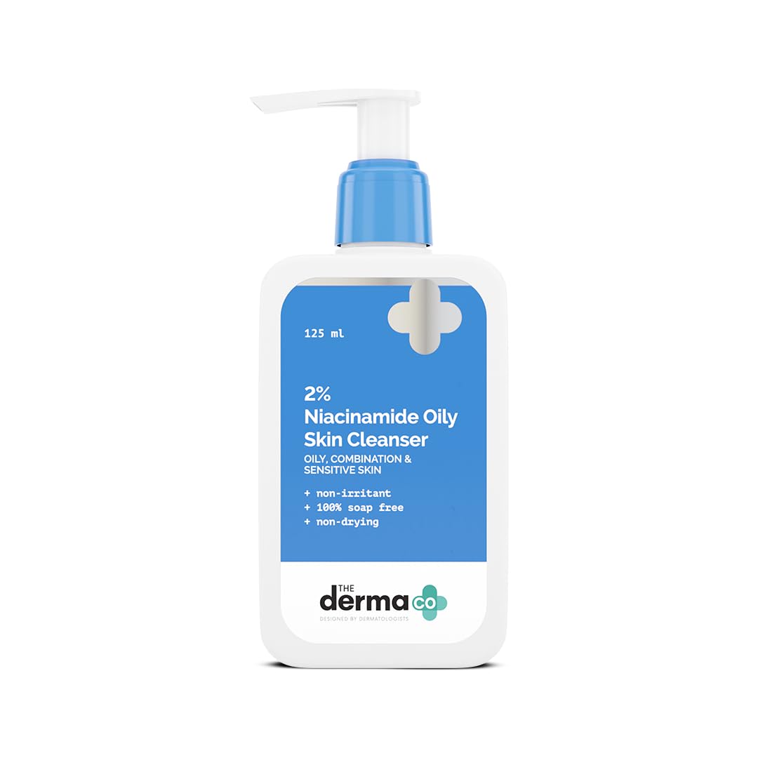The Derma Co 2% Niacinamide Oily Skin Cleanser for Sensitive, Oily & Combination Skin 125 ml Non-Irritant Soap-Free Non-Drying Gently Cleanses Makeup With 0.1% ww Salicylic Acid