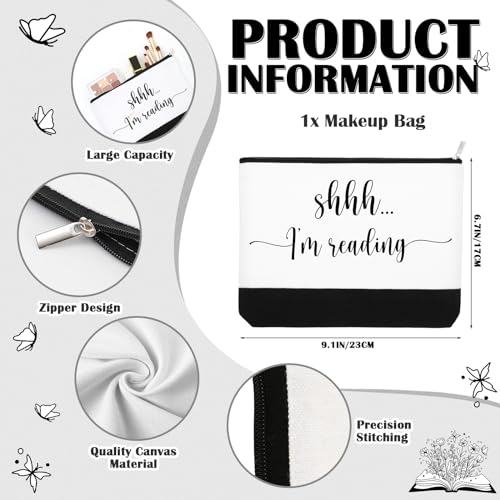 Buryeah 2 Pcs Book Lovers Gifts for Women Reusable Tote Bag Makeup Bag with Metal Zipper Book Club Gifts for Bookish Teacher Librarian Library Readers